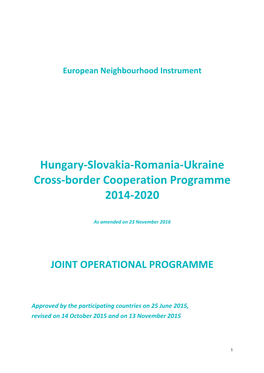 Hungary-Slovakia-Romania-Ukraine Cross-Border Cooperation Programme 2014-2020