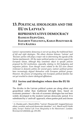 Political Ideologies and the EU in Latvia's Representative Democracy