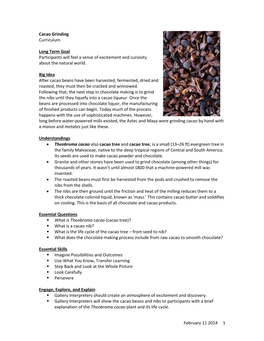 February 11 2014 1 Cacao Grinding Curriculum Long Term Goal