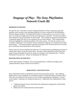 The Sony Playstation Network Crash (B)