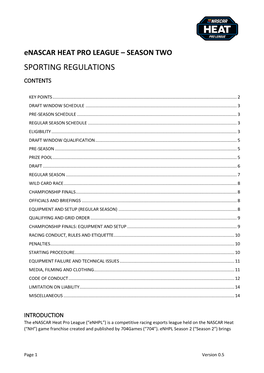 Sporting Regulations Contents