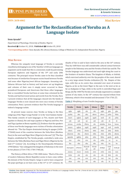 Argument for the Reclassification of Yoruba As a Language Isolate