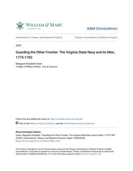 The Virginia State Navy and Its Men, 1775-1783