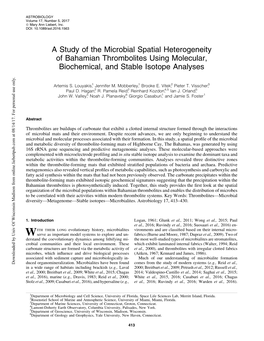 A Study of the Microbial Spatial Heterogeneity of Bahamian Thrombolites Using Molecular, Biochemical, and Stable Isotope Analyses