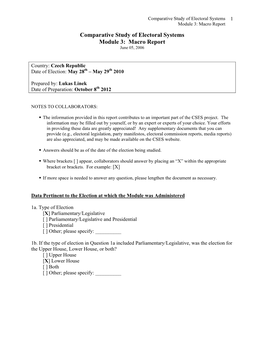 Macro Report Comparative Study of Electoral Systems Module 3: Macro Report June 05, 2006