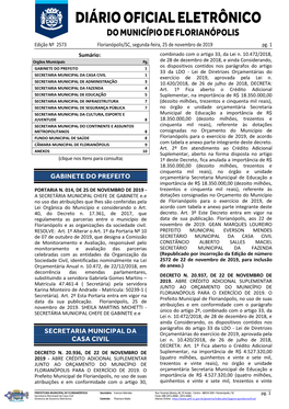 DIÁRIO OFICIAL ELETRÔNICO DO MUNICÍPIO DE FLORIANÓPOLIS Edição Nº 2573 Florianópolis/SC, Segunda-Feira, 25 De Novembro De 2019 Pg