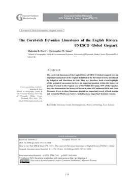 The Coral-Rich Devonian Limestones of the English Riviera UNESCO Global Geopark