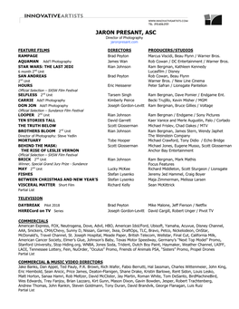 JARON PRESANT, ASC Director of Photography Jaronpresant.Com