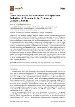 Direct Production of Ferrochrome by Segregation Reduction of Chromite in the Presence of Calcium Chloride