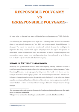 Responsible Polygamy Vs Irresponsible Polygamy1 2