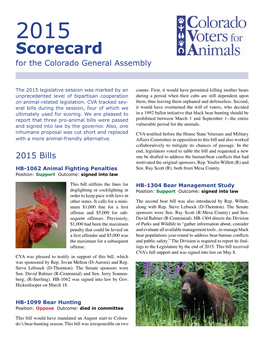 Colorado Voters for Animals 2015 Scorecard