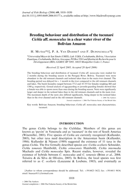 Breeding Behaviour and Distribution of the Tucunarй Cichla Aff. Monoculus