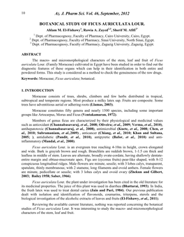 Phytochemical and Pharmacological Studies of Ficus Auriculata Lour