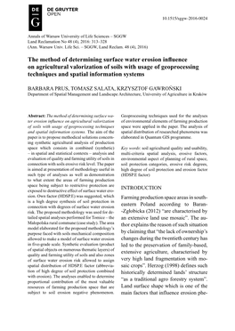 The Method of Determining Surface Water Erosion Influence On