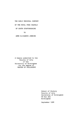 The Early Medieval Context of the Royal Free Chapels of South Staffordshire