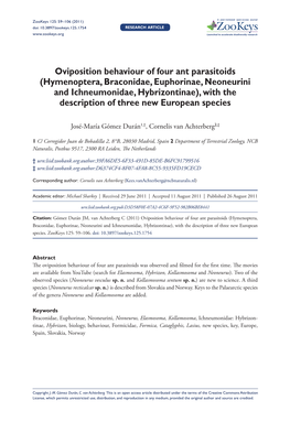 Hymenoptera, Braconidae, Euphorinae, Neoneurini and Ichneumonidae, Hybrizontinae), with the Description of Three New European Species