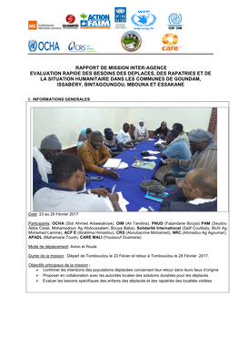 Rapport De Mission Inter-Agence Evaluation