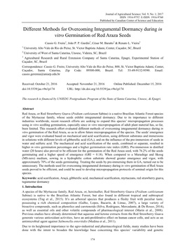 Different Methods for Overcoming Integumental Dormancy During in Vitro Germination of Red Araza Seeds