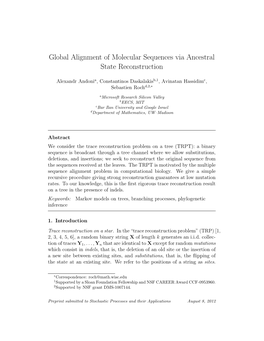 Global Alignment of Molecular Sequences Via Ancestral State Reconstruction