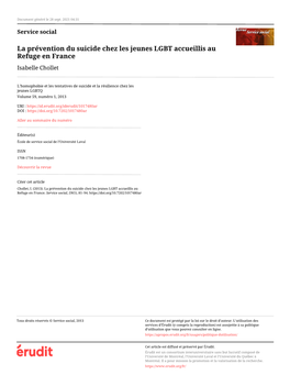 La Prévention Du Suicide Chez Les Jeunes LGBT Accueillis Au Refuge En France Isabelle Chollet