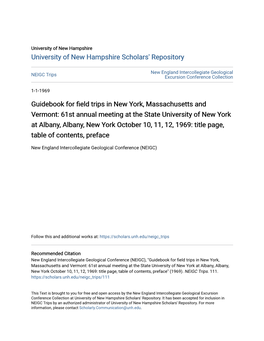 Guidebook for Field Trips in New York, Massachusetts and Vermont: 61St