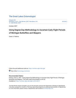 Using Degree-Day Methodology to Ascertain Early Flight Periods of Michigan Butterflies and Skippers