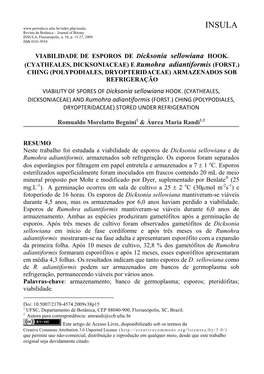 Viabilidade De Esporos De Dicksonia Sellowiana Hook (Cyatheales