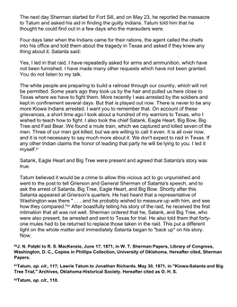 The Next Day Sherman Started for Fort Sill, and on May 23, He Reported the Massacre to Tatum and Asked His Aid in Finding the Guilty Indians