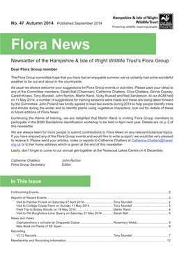 Flora News Newsletter of the Hampshire & Isle of Wight Wildlife Trust’S Flora Group