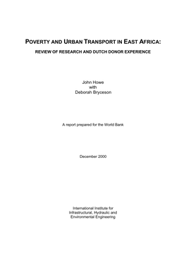 Poverty and Urban Transport in East Africa