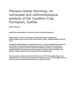 Pliocene Global Warming: an Ostracodal and Sedimentological Analysis of the Coralline Crag Formation, Suffolk