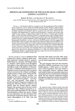 Molecular Systematics of the Scaled Quail Complex (Genus Callipepla)