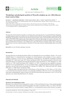 Morphology and Phylogenic Position of Wynnella Subalpina Sp. Nov. (Helvellaceae) from Western China