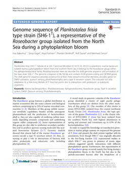 Genome Sequence of Planktotalea Frisia Type Strain (SH6-1T)