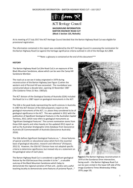 Barton Highway Road Cut Background Information July 2017