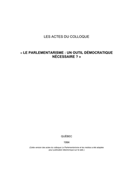 Les Actes Du Colloque « Le