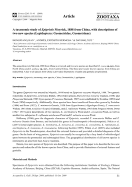 Zootaxa, a Taxonomic Study of Epipristis Meyrick