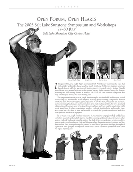 2005 Salt Lake Sunstone Symposium and Workshops 27–30 JULY Salt Lake Sheraton City Centre Hotel