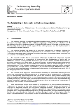 The Functioning of Democratic Institutions in Azerbaijan