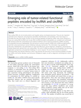 Emerging Role of Tumor-Related Functional Peptides Encoded By