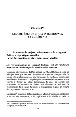 Mise En Œuvre Du « Rapport Boiteux » Et Pratiques Actuelles Le Cas Des Investissements Réputés Non Évaluables