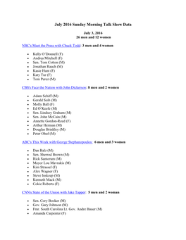 July 2016 Sunday Morning Talk Show Data