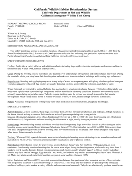 California Wildlife Habitat Relationships System California Department of Fish and Wildlife California Interagency Wildlife Task Group