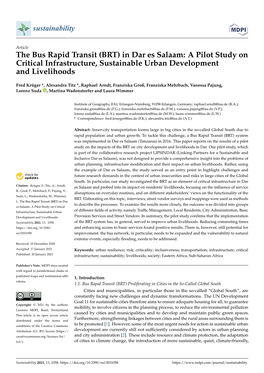 The Bus Rapid Transit (BRT) in Dar Es Salaam: a Pilot Study on Critical Infrastructure, Sustainable Urban Development and Livelihoods