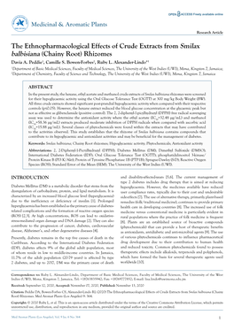 The Ethnopharmacological Effects of Crude Extracts from Smilax Balbisiana (Chainy Root) Rhizomes Davia A