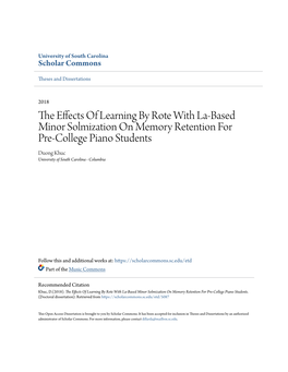 The Effects of Learning by Rote with La-Based Minor Solmization on Memory Retention for Pre-College Piano Students