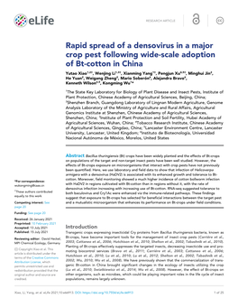 Rapid Spread of a Densovirus in a Major Crop Pest Following Wide