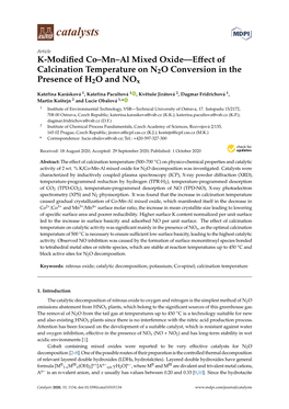 K-Modified Co–Mn–Al Mixed Oxide—Effect of Calcination Temperature