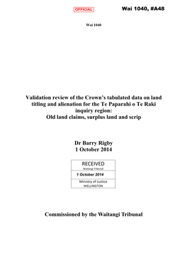Validation Review of the Crown's Tabulated Data on Land Titling And