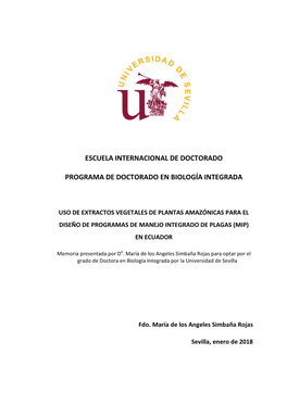 Escuela Internacional De Doctorado Programa De Doctorado En Biología